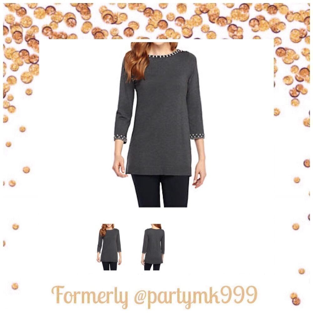 Nwt Boat Neck Knit Top Sweater Crystals Jeweled Baubles Knit Top NEW RET$99 - Picture 6 of 12